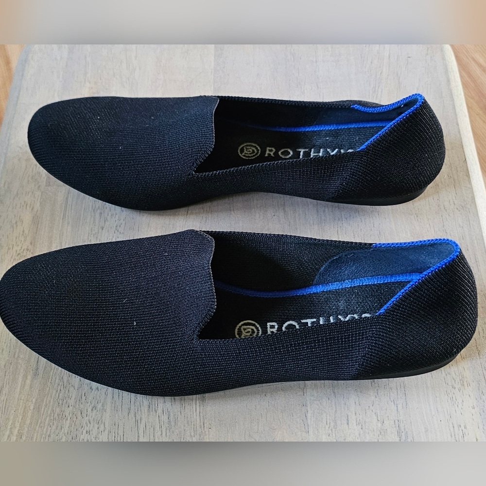Rothy's Black Knit Flats with Blue Trim - Picture 5 of 9